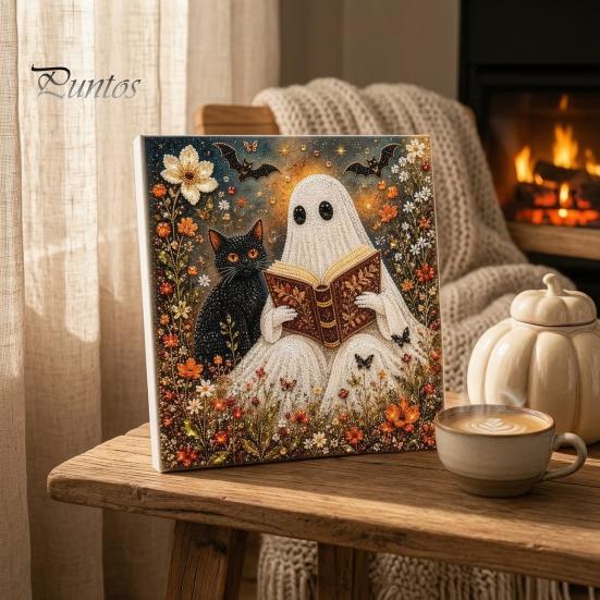 Halloween Room Decoration Faux Pearl Art DIY Kit, Spooky Cute 3D Beads Painting Crafts Stress Relief Project for Adults Beginners, Seasonal Wall with