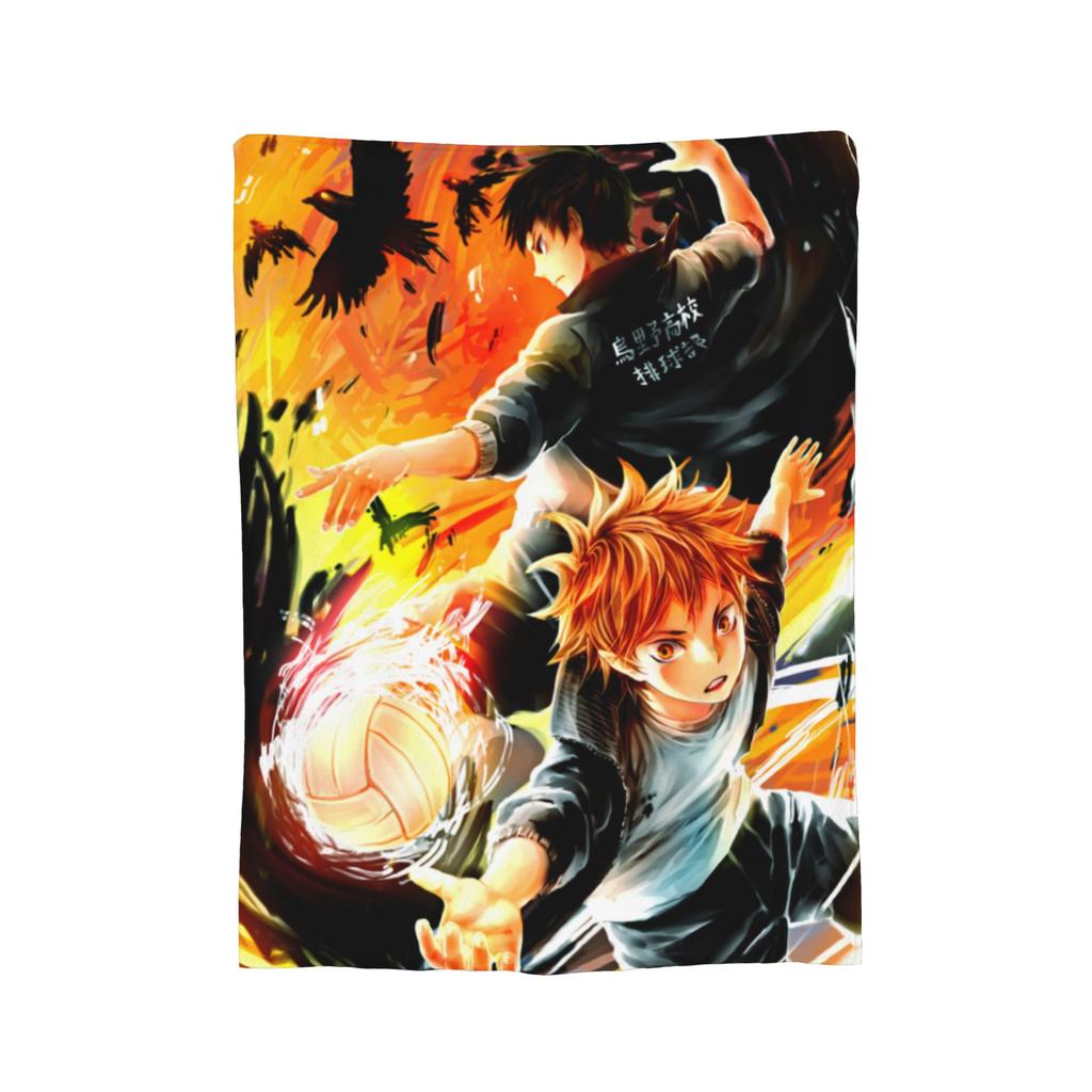 Haikyuu Japanese Anime Flannel Blankets Hinata Shoyo Customized Throw Blanket for Sofa Bedding Lounge 125*100cm Quilt,