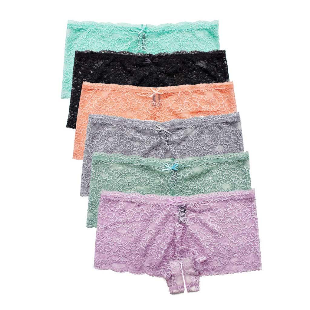 

6PC Sexy Women Lace Lingerie Plus Size Underwear Open Crotch Bowknot Underwear