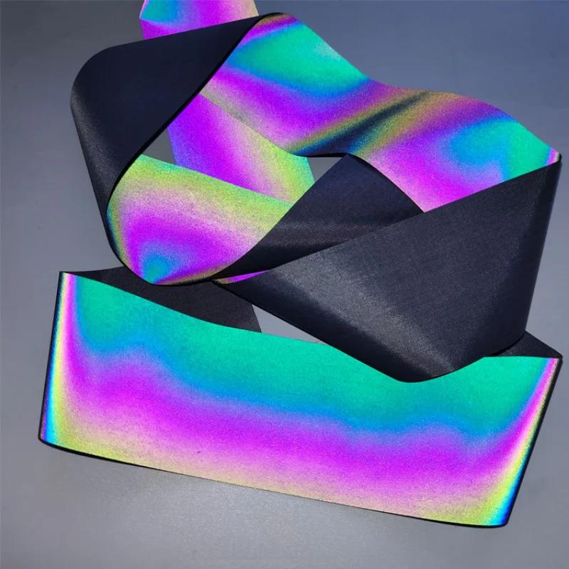1m/3m/5m Colorful Reflective Fabric Ribbon Rainbow Polyester Ribbons for Sewing Shoe Bag Clothing Material 50mm Width