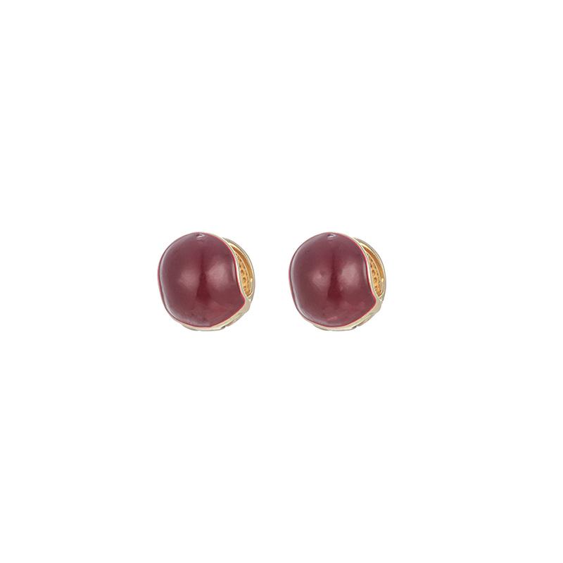 2025 New Red Drip Glaze Bean Ear Cuffs: Women's Elegant, Round, Versatile High-End Earrings