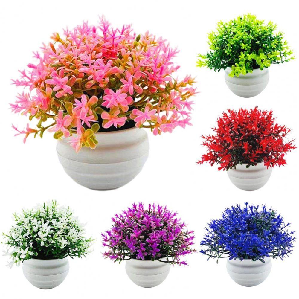 Plastic Artificial Potted Flowers Pink Fake Flower Bonsai Artificial Faux Plants  Indoor Decoration