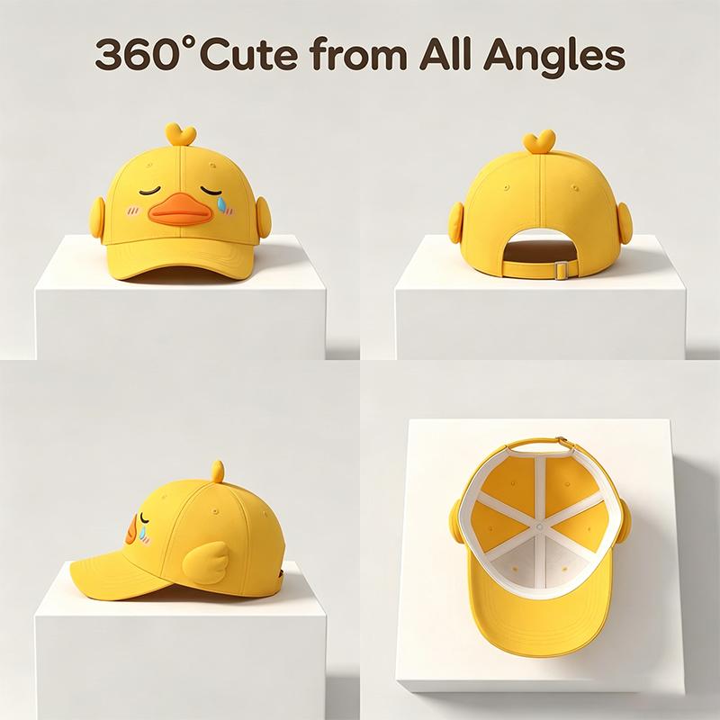 Cute Yellow Duck Baseball Cap, Adjustable Cartoon Sun Visor, Funny Animal Hat for Kids and Adults Outdoor