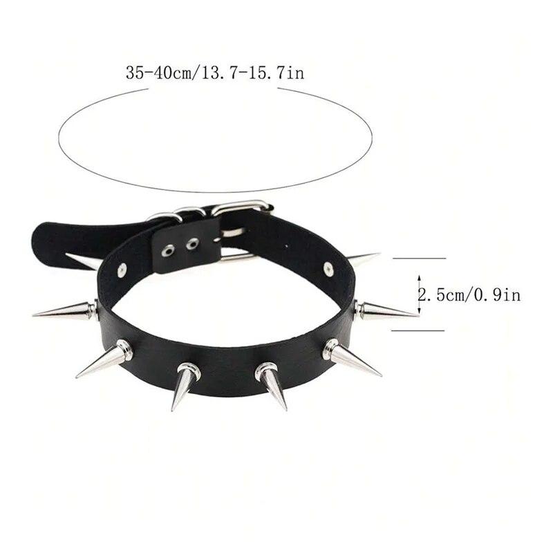 1PC Punk Rock Gothic PU Leather Necklace Heart Round Spike Rivet Collar Studded Choker Chain Necklace Handmade Jewelry