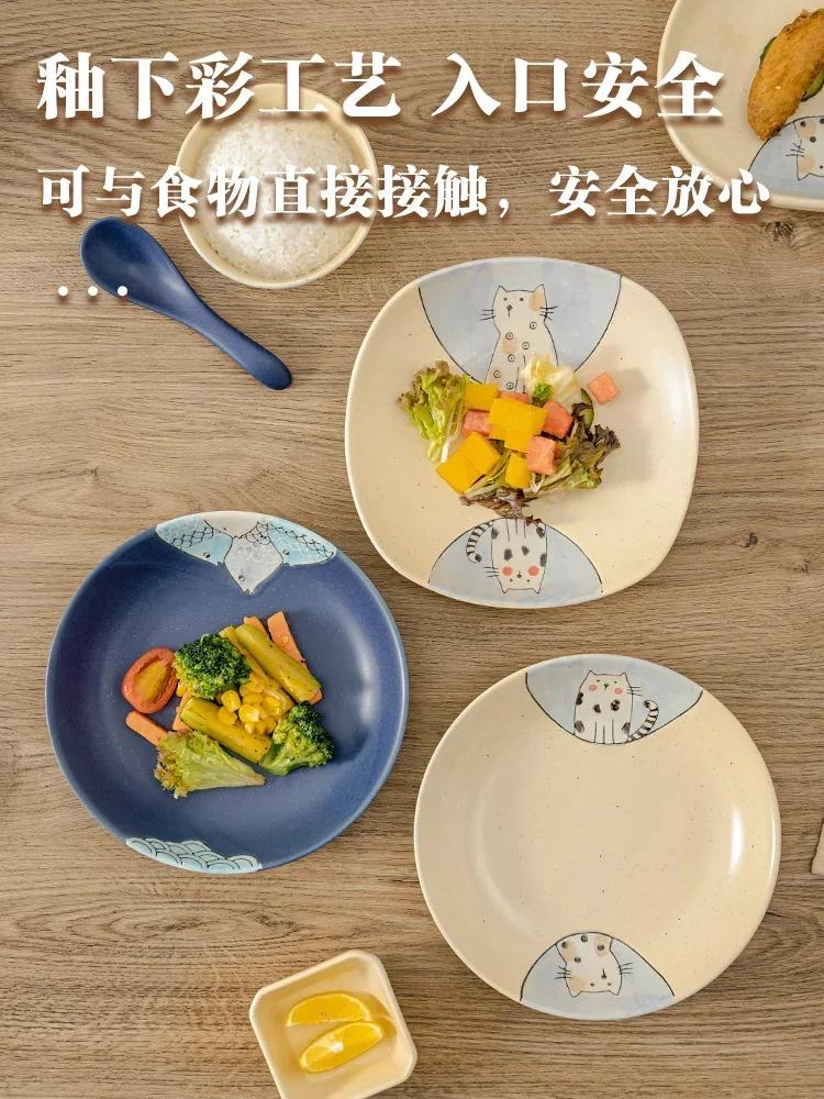 Cute Cutlery Bowl Ceramic Cartoon Set Home Japanese Bowl with Bowl Gift Creative Couple Cutlery LEH8H7