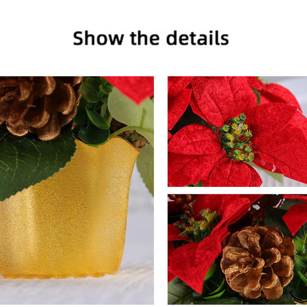 Artificial Christmas Poinsettia Flowers Christmas Decorations For Home Craft Red Fake Flowers Head Bouquet Xmas Tree Ornaments