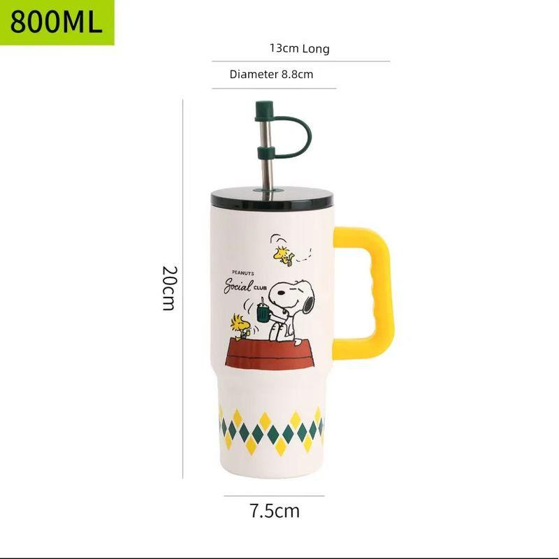 Snoopy's Neue Große Thermoskanne, Schreibtisch-Trinkbecher mit Strohhalm, Hochwertiger Tragbarer Eisbecher für Damen, Tragbarer Becher