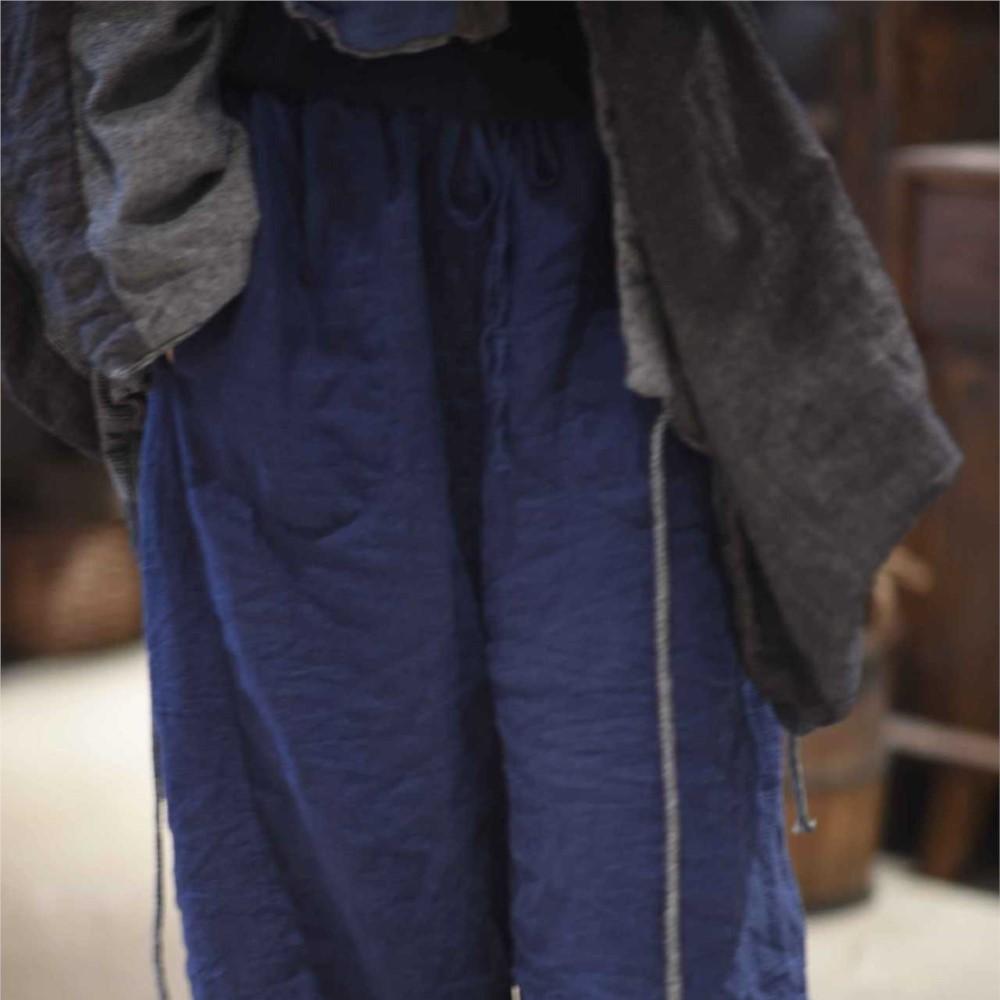 Johnature Women Vintage Winter Pants Solid Color Elastic Waist Bandage Female Warm Long Pants