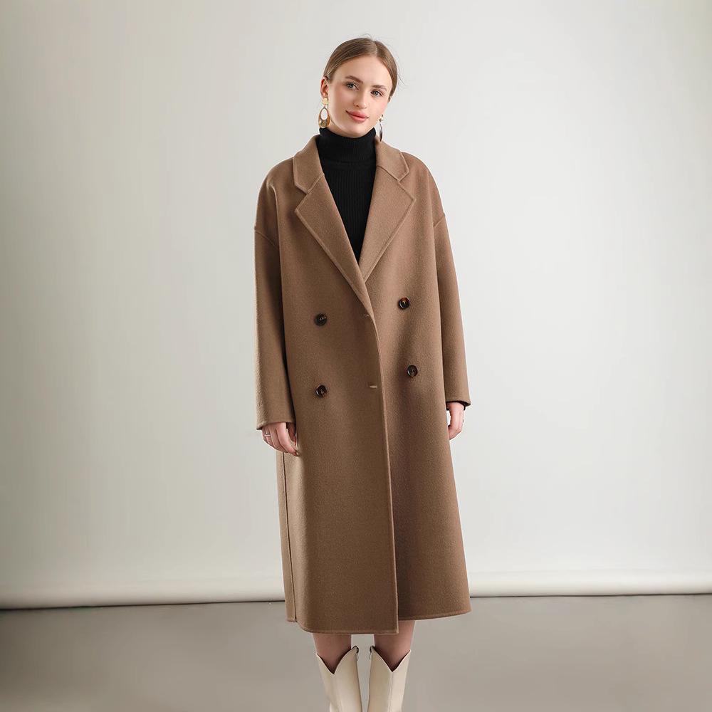 2024 Autumn Double-Breasted Woolen Women's Mid-Length Loose Coat