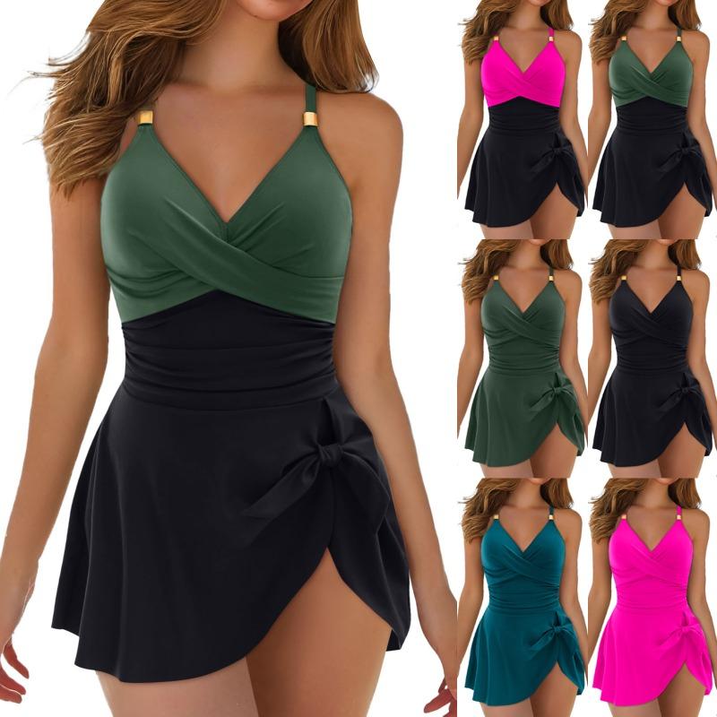 2026 European and American One-piece Swimsuit Women's Thin Cross Backless Solid Color Quick-drying Swimsuit