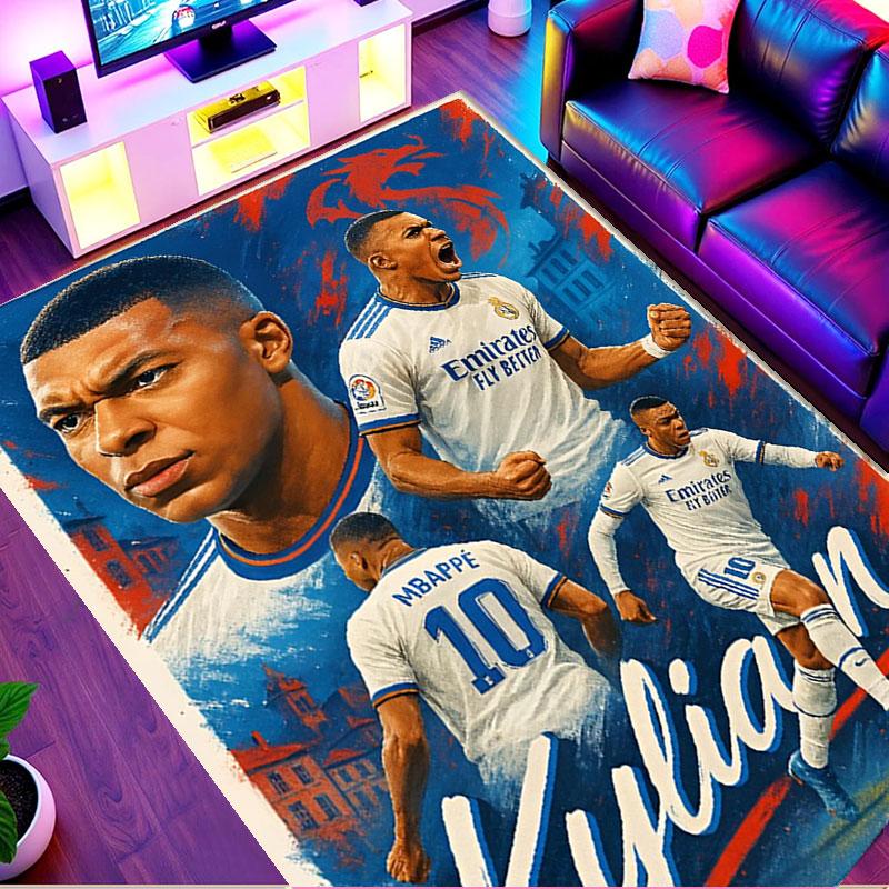 Kylian Mbappe Print Rug, Washable Floor Carpet, For Entryway Dorm Laundry Room Office Study, Home Decor Birthday Christmas Gift