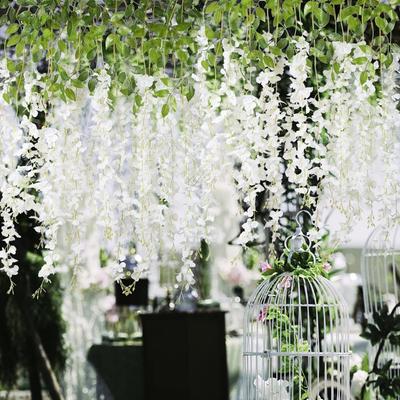 12 sztuk Faux Wisteria Wisząca Zielona Roślina Rattan Wiszący Kwiat Rattan Wiszący Girlanda Jedwabna Lina 110 cm Długi Na Imprezę Dom Ślub Dekoracja