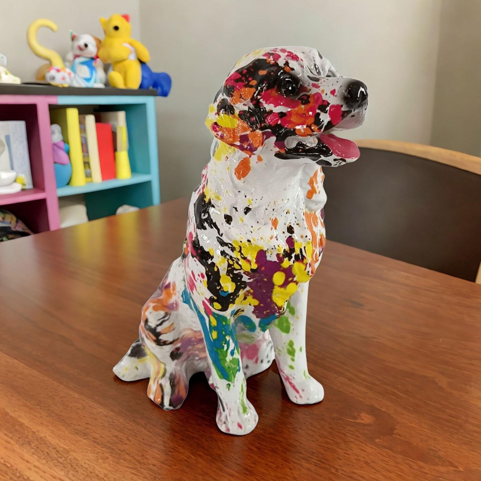 

Resin Crafts Ornament Colorful Dog Statues Graffiti Figurines Sculpture for Living Room Dining Room Fireplace Bedroom Indoor
