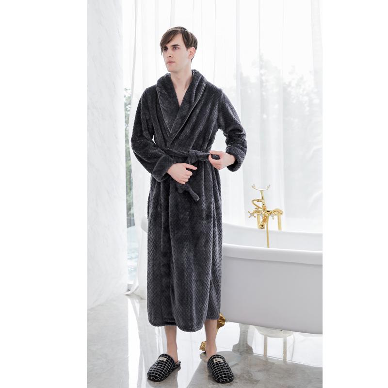 Unisex Thickened Flannel Bathrobe – Autumn/Winter Coral Fleece Pajamas, Plus Size