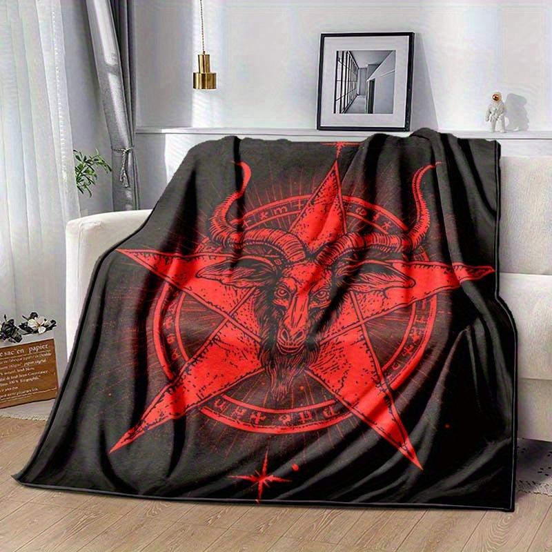 Koc Flanelowy Baphomet – Miękki Współczesny Koc – Wszechstronny na Cały Rok do Biura Podróży – Wzór Drukowany Cyfrowo