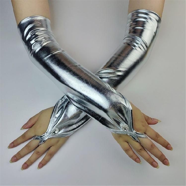 Glänzende Leder Fingerlose Lange Handschuhe für Formelle Veranstaltung Elegante Nachtclub Armstulpen für Erwachsene Bühnenauftritte