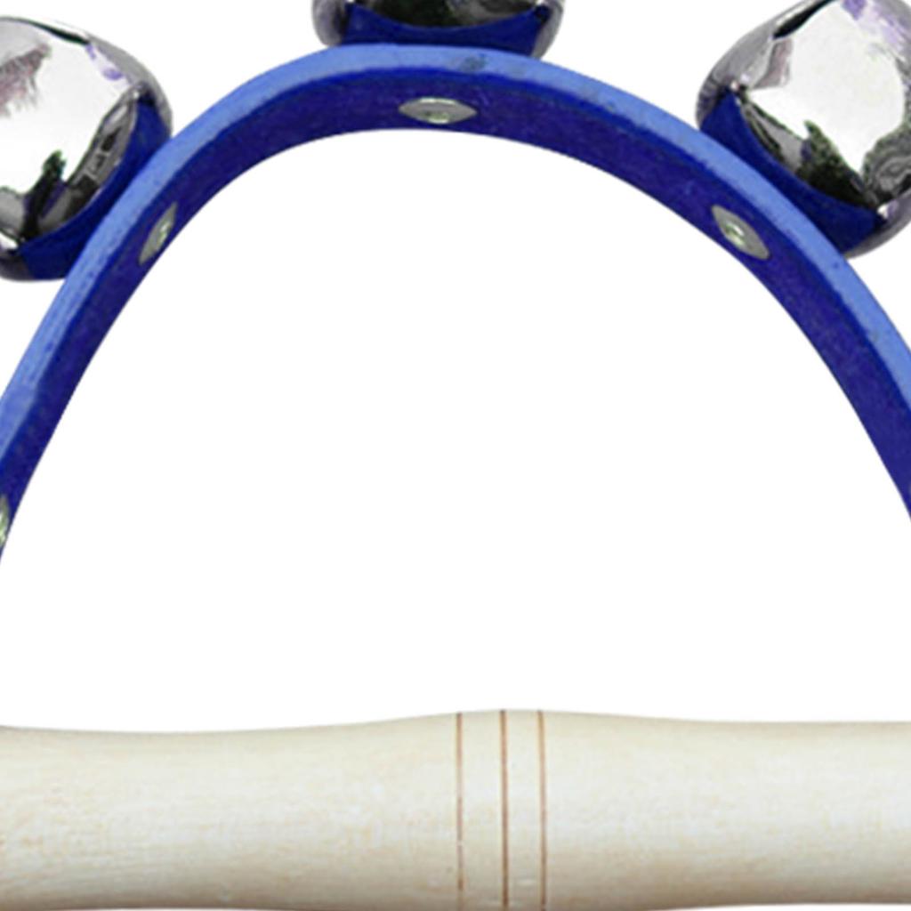 Wrist Shaking Bell 5 Bells Wooden Handle Handheld Sleigh Bell for Kindergarten Education Blue