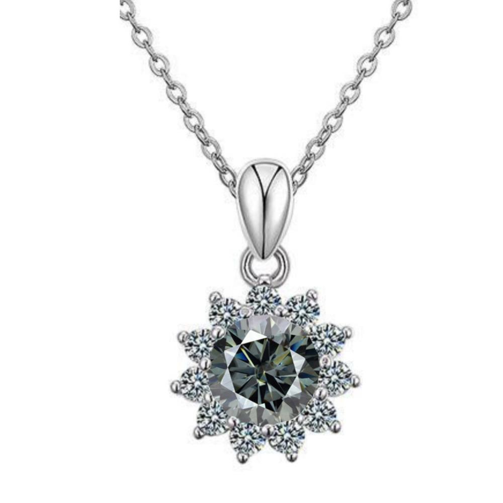 6.5mm Snowflake Halo Round Cut Moissanite Pendant Necklace S925 Sterling Silver For Women