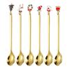6PCS Christmas Spoons Coffee Cutlery Set Stainless Steel Cutlery Set Dessert Spoon Forks Christmas Gifts Elk Christmas Decoratio