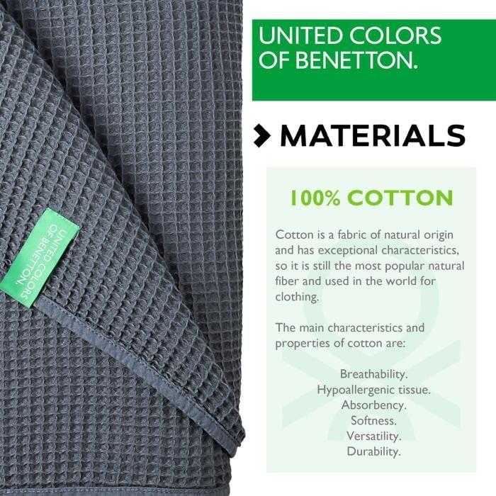 Koc - BENETTON - CASA BENETTON - 100% Bawełna - 200 g/m2 - Ciemnoszary - 140x190 cm