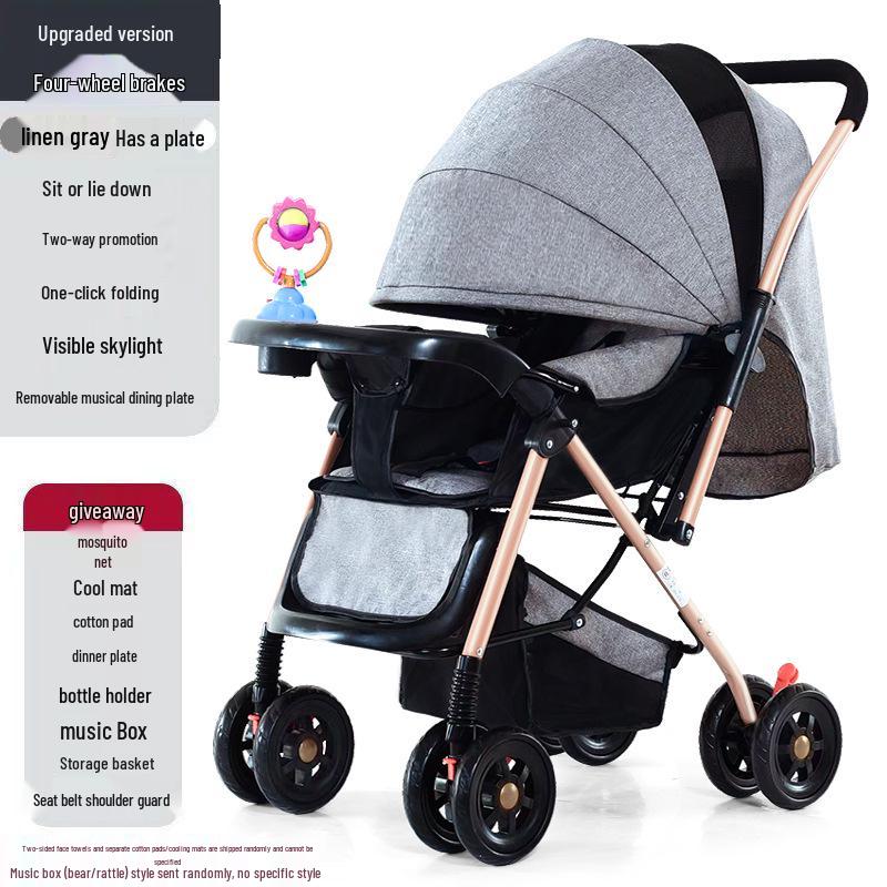 Reversible Foldable Baby Stroller with Shock-Absorbing Wheels and Large Sleep Basket