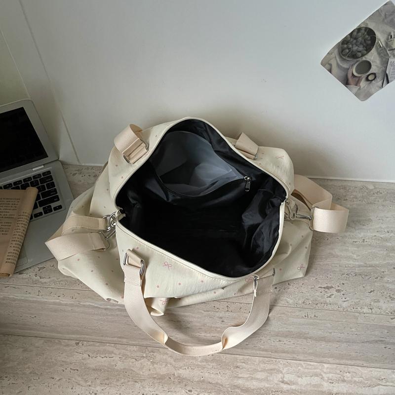 Polka Dot Bow Print Duffle Bag with Sturdy Top Handle Crossbody Strap Large Capacity Weekender Travel Tote