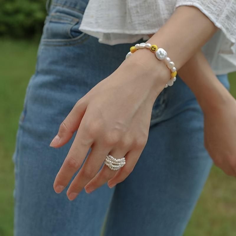 Bague Exquise Multi-couches en Perles Imitation, Choix Idéal pour les Bijoux de Mariage et Événements Formels des Femmes, Cadeau de Fête de Fête