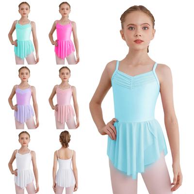 Girls Ballet Performance Dress Ruched V Neck Spaghetti Straps Side Split Design Built In Briefs Ballerina Costume