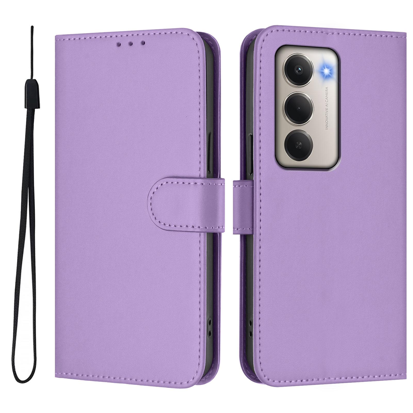 

Для Xiaomi Redmi 15 5G Чехол Однотонный Кошелек Кожаный Чехол для Телефона с Ремешком Lavender