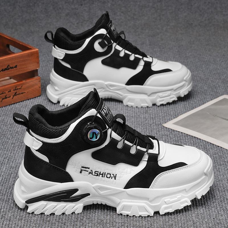 

Men s High-Top Sneakers: Autumn New, Trendy, Versatile, Thick-Soled, Height-Boosting Casual Dad Shoes with Rotating Button. Size 39