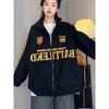 American Retro Three-stripe Lettered Velvet Thickened Jacket for Women