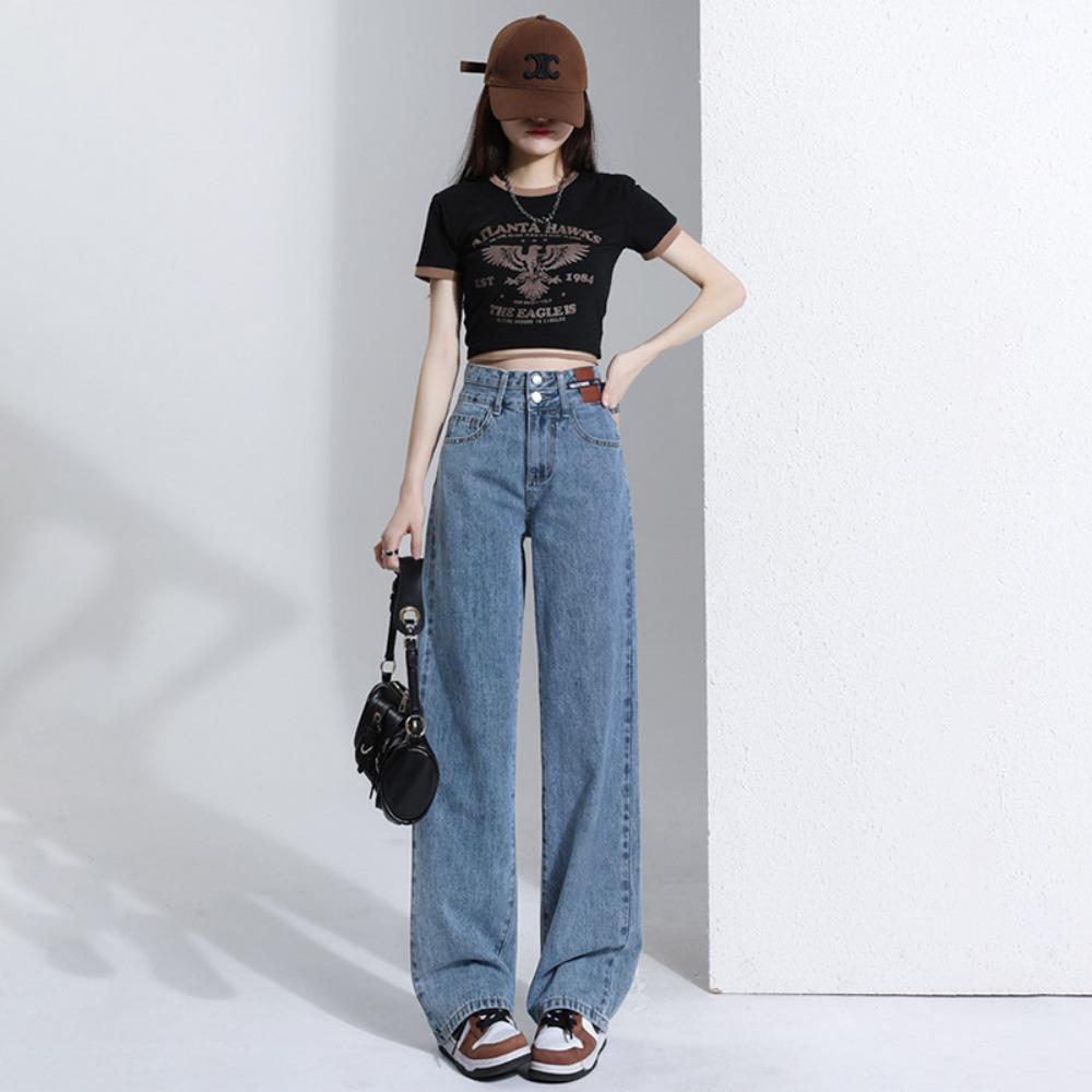 

High waist straight and thin jeans women s 2025 autumn and winter new small loose and drape wide leg floor pants 2XL