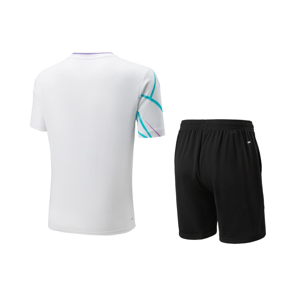 Li Ning Badminton Series Logo Line V-Neck Short Sleeve Relaxed Sports Set Unisex Sports Set AATU051-2