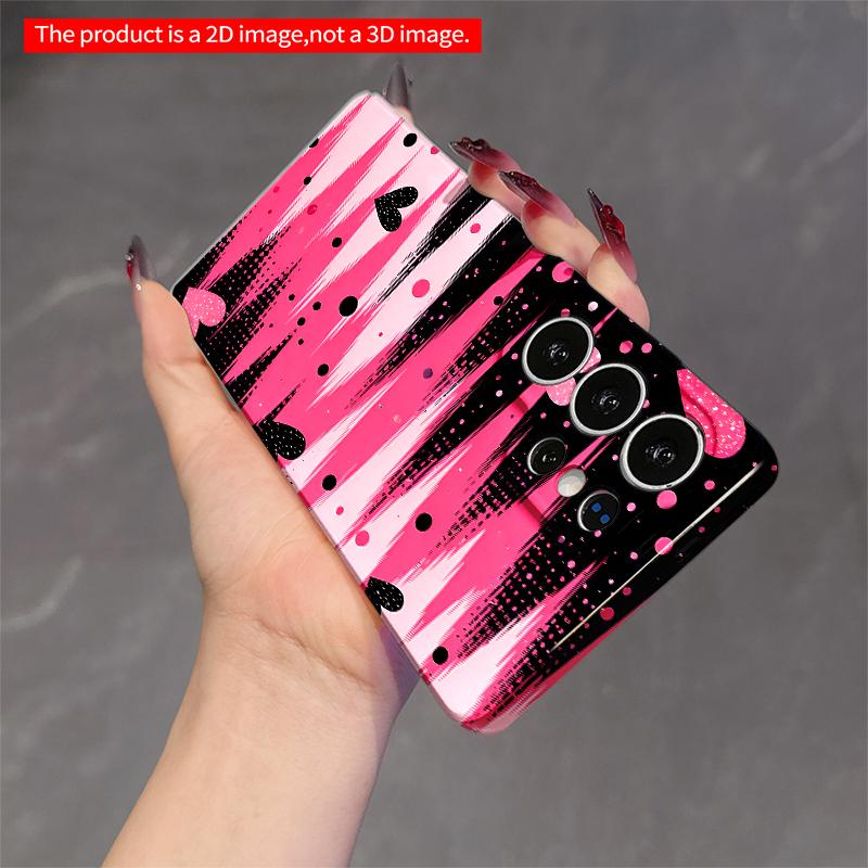 2DFlat Samsung phone case Pink Black Heart Brushstroke Phone Case Applicable to Galaxy S22 S23 S24 S25ULTRA S26 A12 A13 A14 A15 A16  A34 A35 A54 A55