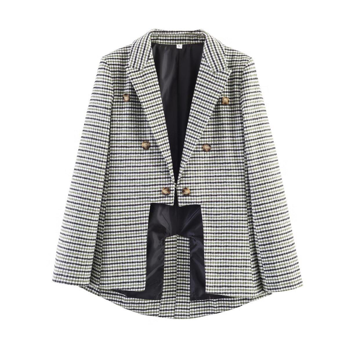 European and American style, new women s clothing, foreign style, fashionable, casual style, asymmetrical plaid suit S зелёный