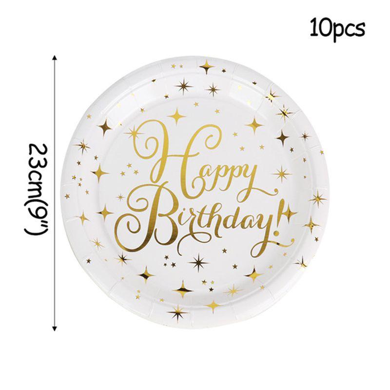 Dot Gold Polka Stamping Happy Birthday Party Decor Supplies Tableware Disposable