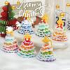 Knitted Christmas Tree Ornament Multi-Layered Mini Crochet Christmas Tree Hanging Decoration with Bell And Star Top Colorful Small Xmas Tree for Wall