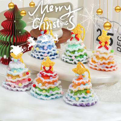 Knitted Christmas Tree Ornament Multi-Layered Mini Crochet Christmas Tree Hanging Decoration with Bell And Star Top Colorful Small Xmas Tree for Wall