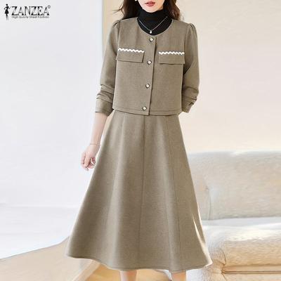 Women Long Sleeve Blouse and Skirts Casual Two Piece Suit Sets
