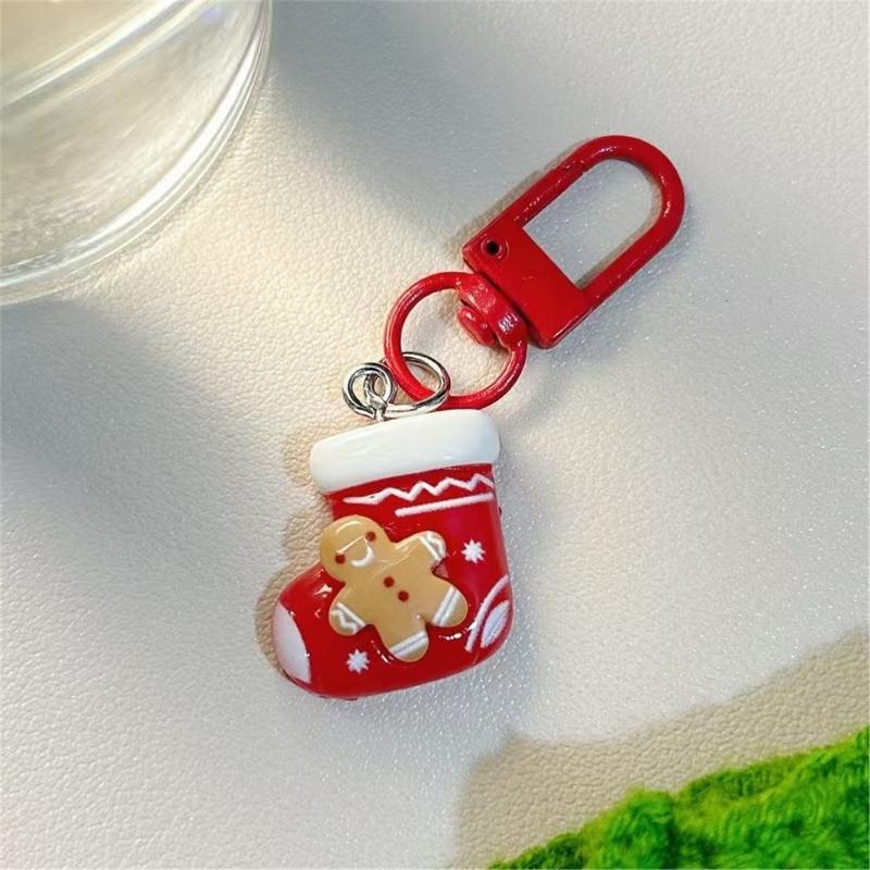 Festival Cartoon Christmas Keychain Set Holiday Party Favor Resin Keyring Gift Stocking Stuffer Accessories