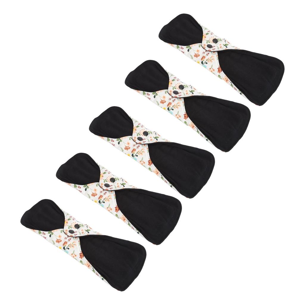 5 szt. Zmywalne Oddychające Podpaski Menstruacyjne Wzór Kwiatowy Super Chłonne Wielorazowe Bawełniane Podpaski Higieniczne Wkładki L