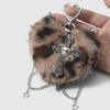 Punk Jewelry Leopard Print Rivet Cross Keychain Goth Cool Grunge Rock Plush Heart Bag Pendant Decoration Accessories Gift