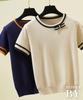 Knit Cut and Sew Ribbon Neck Plain Elegant Business Spring Summer Summer Knit Tops Loose Fit Thin Office Casual Adult Clean Office Casual Stylish