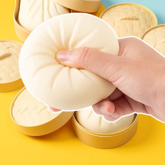 1/2/3/4Pcs Stress Relief Steamed Bun Toy with Steamer Simulation Stuffed Bun Squeeze Sensory Toy Soft TPR