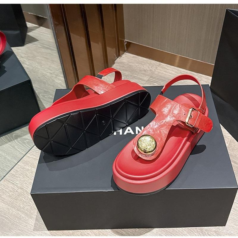 Muffin platform toe sandals women's summer new casual lightweight metal buckle fashion seaside vacation beach shoes