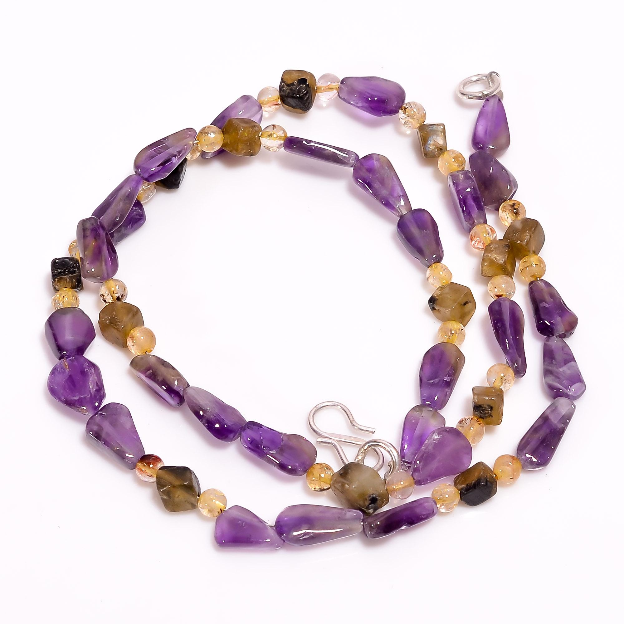 

AAA+ 100% Natural Amethyst Citrine Mix Shape Smooth Beads Necklace 4-12 mm 17.5 UB-8514