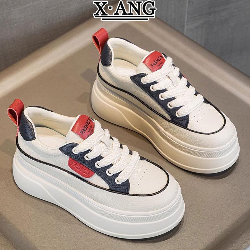 Leather inner heightening women's shoes spring and summer new muffin platform white shoes breathable casual sports shoes single shoes