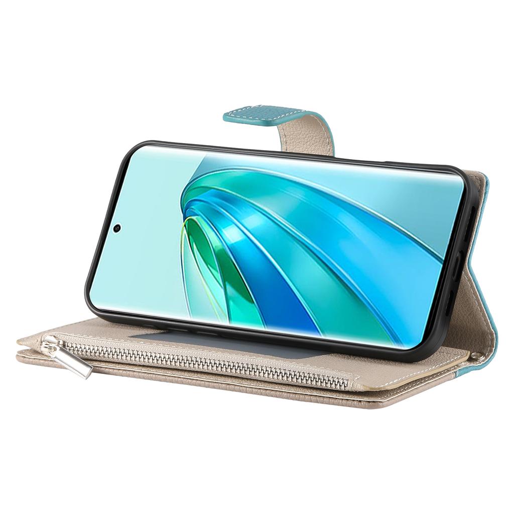 For Honor X9c 5G Case Zipper Wallet Color Splicing Leather Flip Phone Cover with Straps