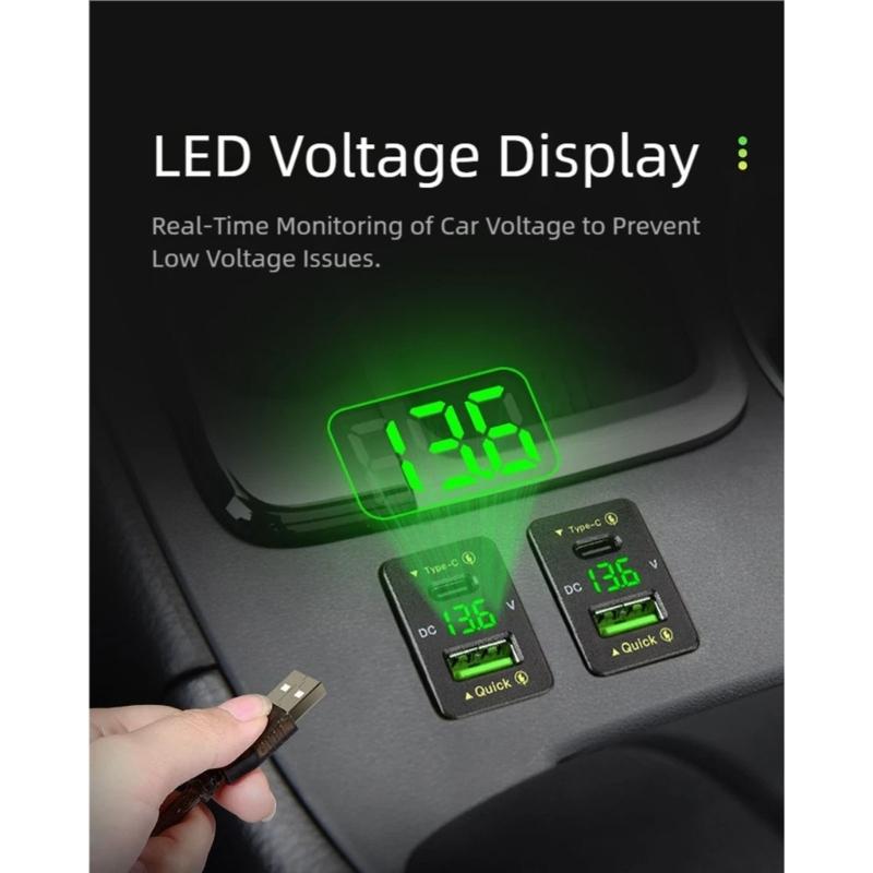 Power Socket Type-C USB Cellphone Charging Port for 2009-2019 Auto Accesory Fast Charging Adapter with Voltmeter