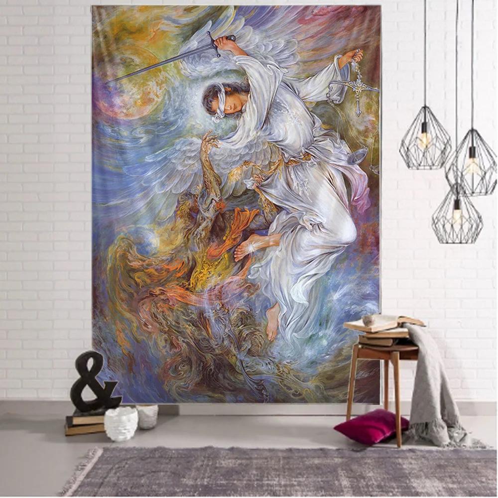 Blanket Art Hanging At Home Living Room Bedroom  Decor Vintage Mural Plaster Angels and Demons Wall Tapestry